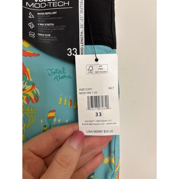 Volcom Boardshorts Mens 33 HI Mod Tech Hawaii Tropical Print Hawaiian Blue NWT - Picture 4 of 8
